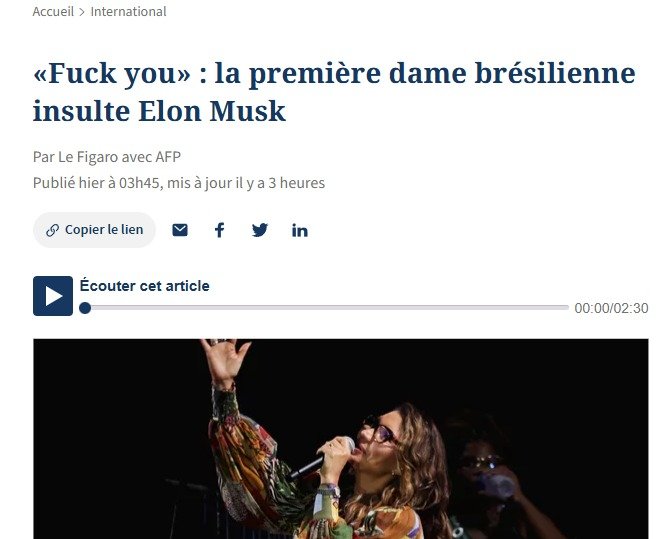 Xingamento de Janja a Elon Musk no G20 repercute na imprensa mundial