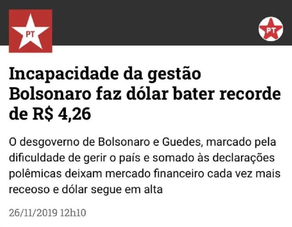 O que petistas e aliados diziam da alta do dólar durante o governo Bolsonaro