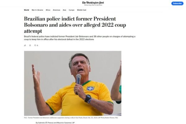 Indiciamento de Bolsonaro repercute na imprensa internacional