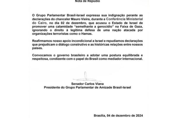 Mauro Vieira diz que guerra em Gaza é ‘semelhante a genocídio’; grupo pró-Israel reage