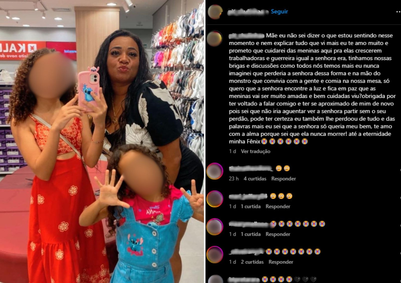 Filha de mulher morta na frente da família após ceia chama assassino de monstro: ‘Comia na nossa mesa’