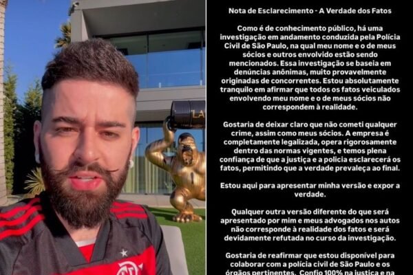 Influenciador suspeito em crimes de plataformas online afirma ser bilionário e estar tranquilo com investigação