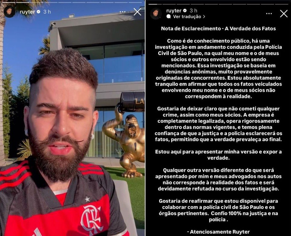 Influenciador suspeito em crimes de plataformas online afirma ser bilionário e estar tranquilo com investigação