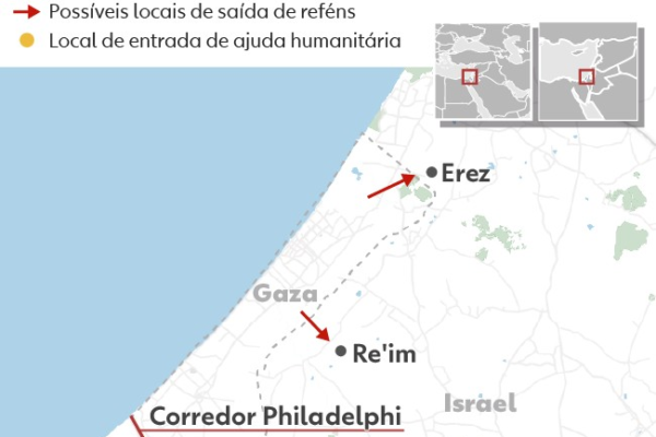 Caminhões de ajuda humanitária chegam em passagem controlada por Israel na Faixa de Gaza
