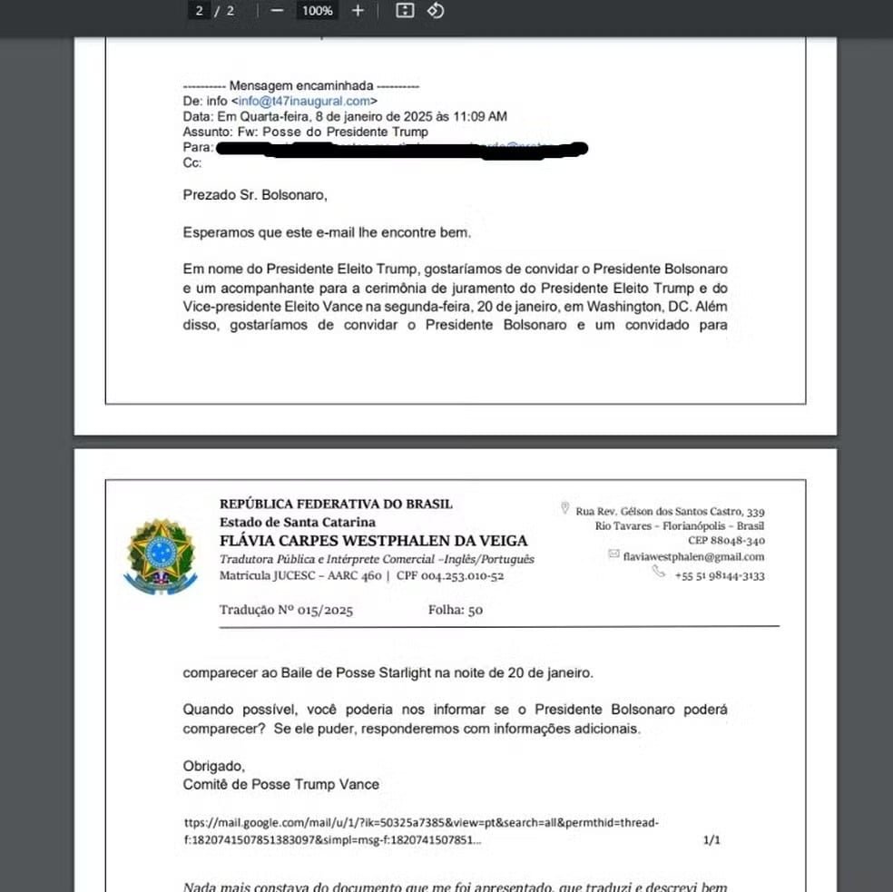Defesa de Bolsonaro diz que e-mail é aceno formal de Trump; leia o convite