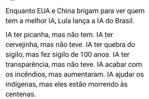 Meme: Brasil ‘entra’ na disputa com EUA e China para ver quem tem a melhor IA