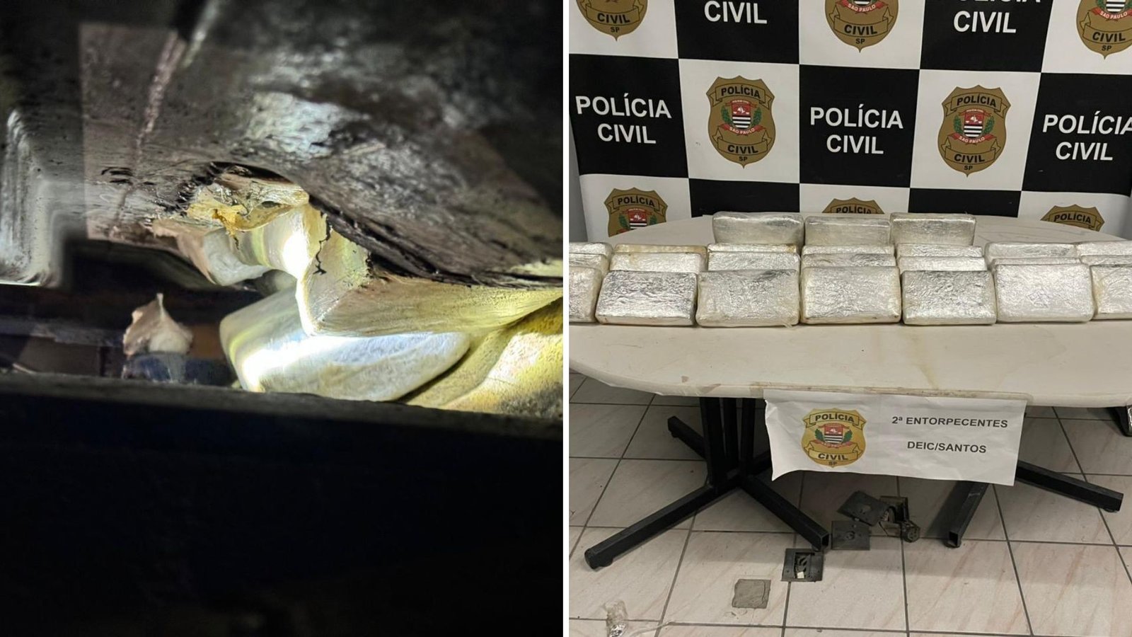 Polícia Civil encontra 31kg de cocaína em compartimento secreto de contêiner