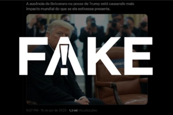 É #FAKE foto de Trump ao lado de cadeira com nome de Bolsonaro; imagem é de inteligência artificial