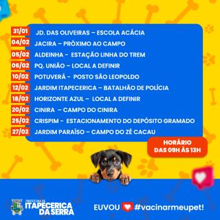 Campanha de Vacinação Antirrábica Animal 2025 continua em fevereiro
