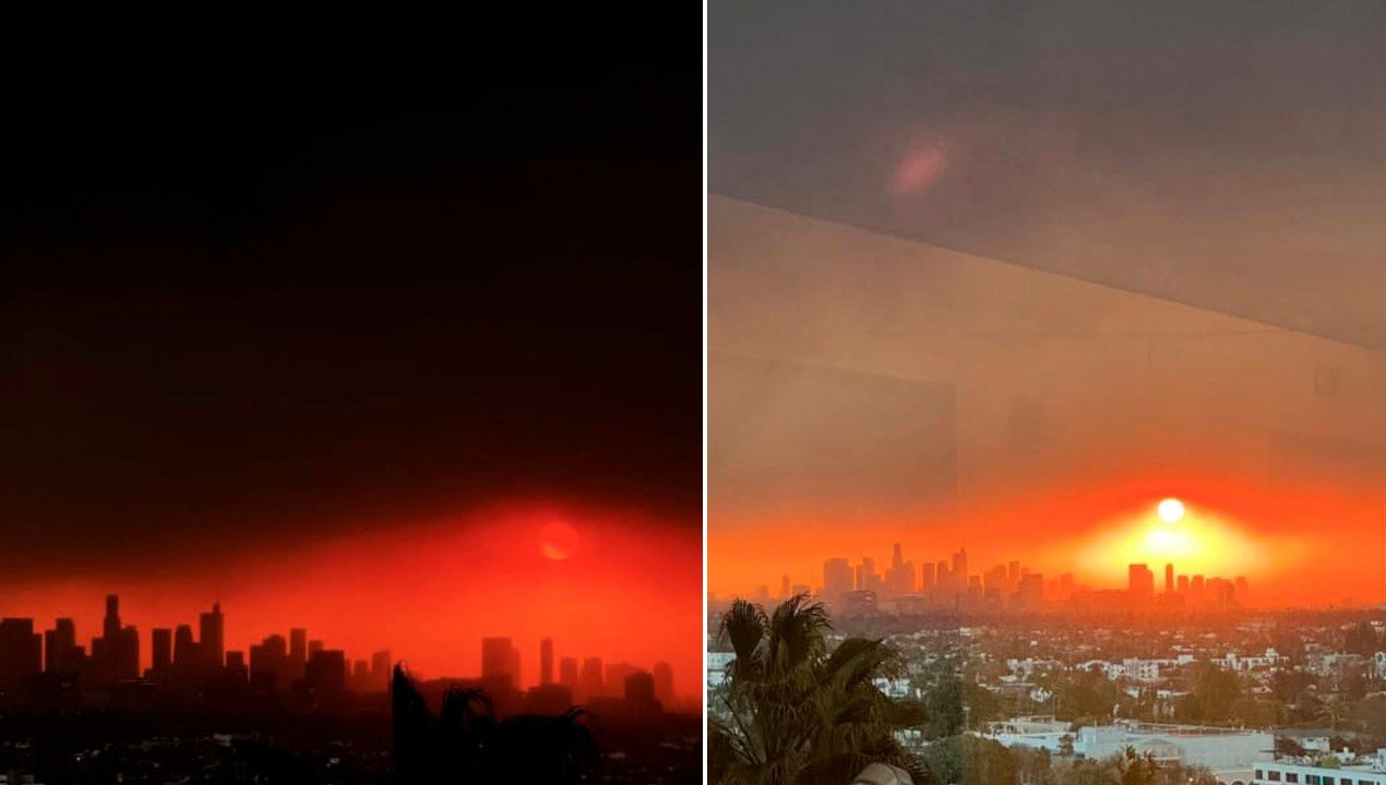Fernanda Torres registra céu vermelho em Los Angeles por causa de incêndio florestal: ‘Da minha janela’