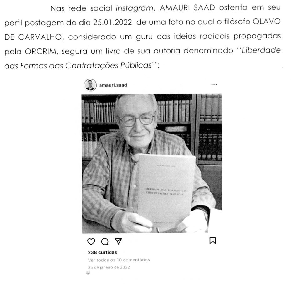 Depois de morto, Olavo de Carvalho é citado como ‘guru’ de organização criminosa em inquérito do STF