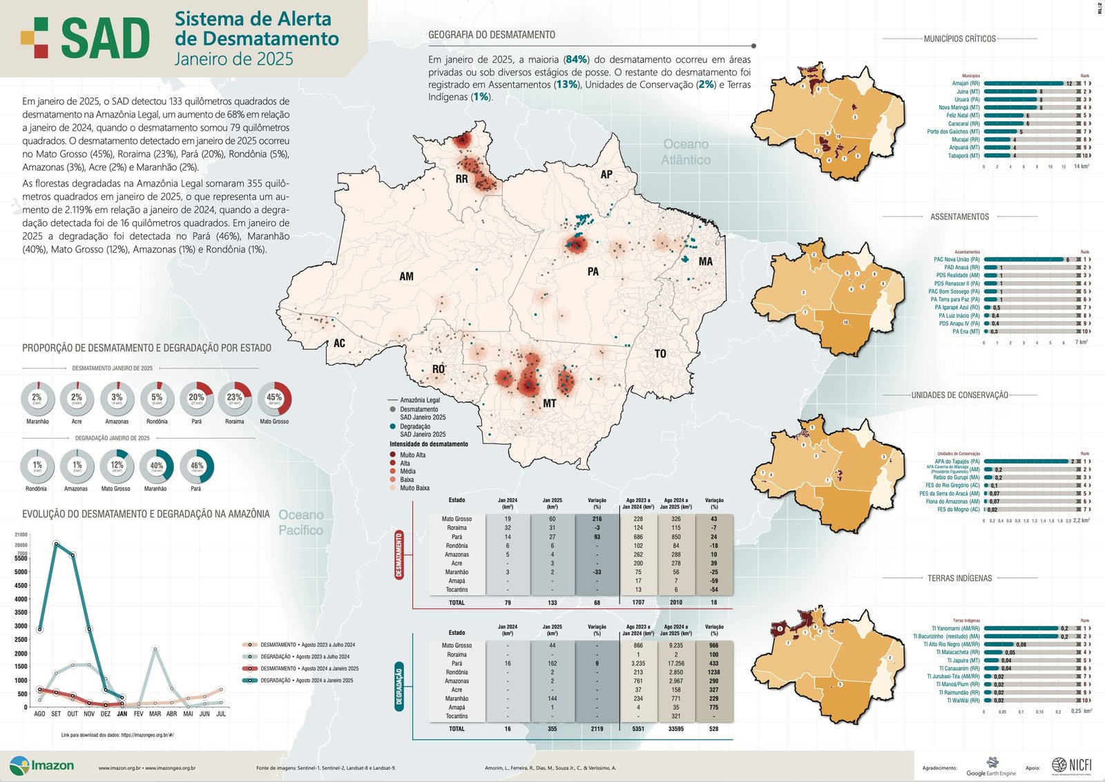 Desmatamento na Amazônia Legal sobe 68% em janeiro