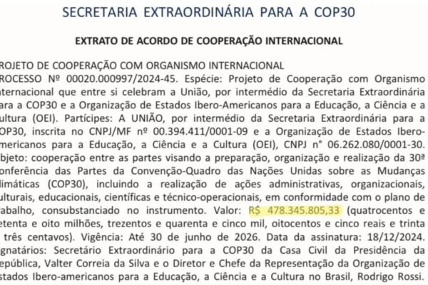 Governo Lula contrata organização internacional sem licitação para organizar COP30
