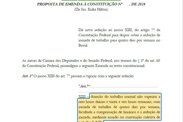 Alternativa à escala 6×1, PEC da Alforria tem 146 apoiadores