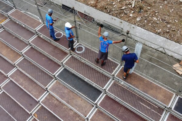 Montagem da Passarela Dráuzio da Cruz para o Carnaval avança em Santos, SP