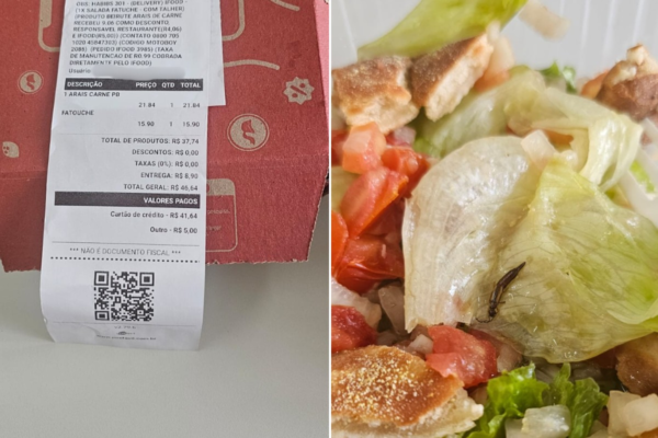 Mulher encontra inseto em salada de fast food e o compara a dinossauro: ‘Parece estar soltando um negócio’; VEJA
