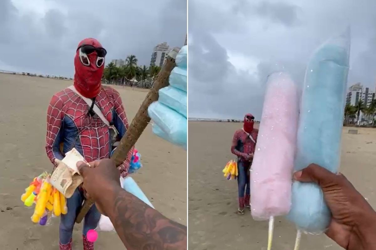 Dono de trailer paga R$ 100 em algodões-doces para ‘Homem-Aranha’ distribuir a crianças carentes; VÍDEO
