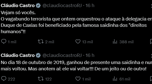Governador do RJ manda recado para turma dos direitos humanos: ‘Não encham o saco’