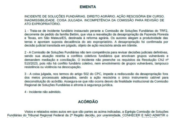Conselho Nacional de Justiça se recusa a analisar processo do Incra contra a família Bettim Conselho Nacional de Justiça se recusa a analisar processo do Incra contra a família Bettim
