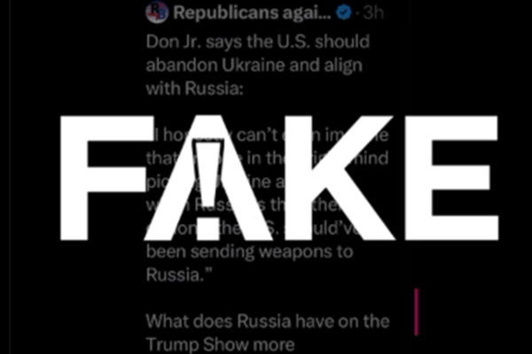 É #FAKE que filho de Trump tenha dito que os EUA deveriam mandar armas para a Rússia