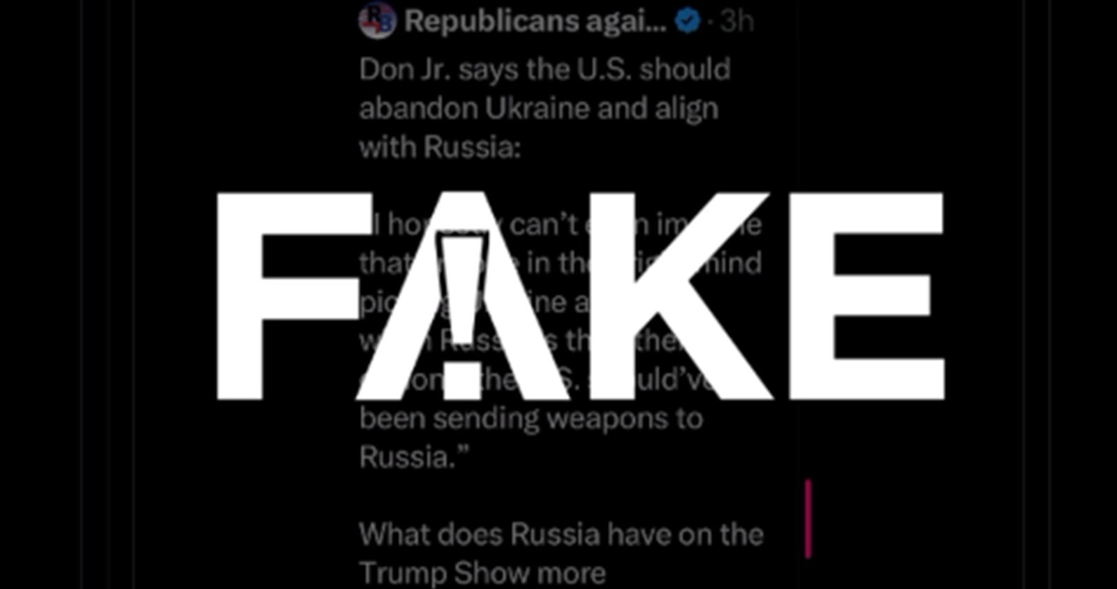 É #FAKE que filho de Trump tenha dito que os EUA deveriam mandar armas para a Rússia