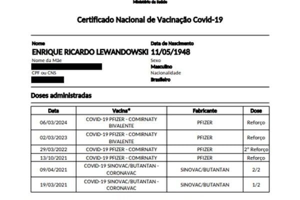 Lewandowski recua e decide divulgar cartão de vacina