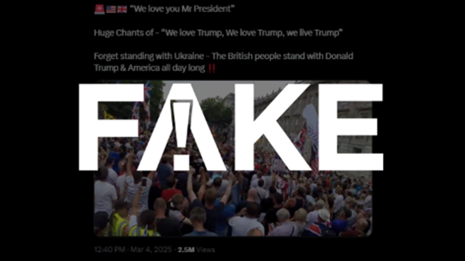 É #FAKE que vídeo de ato pró-Trump no Reino Unido seja contra a Ucrânia; gravação é de 2018