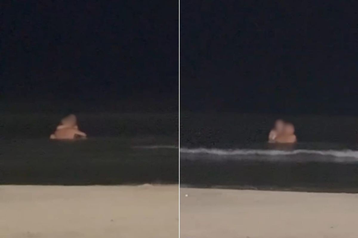 Casal é flagrado em momento íntimo no mar em SP; VÍDEO