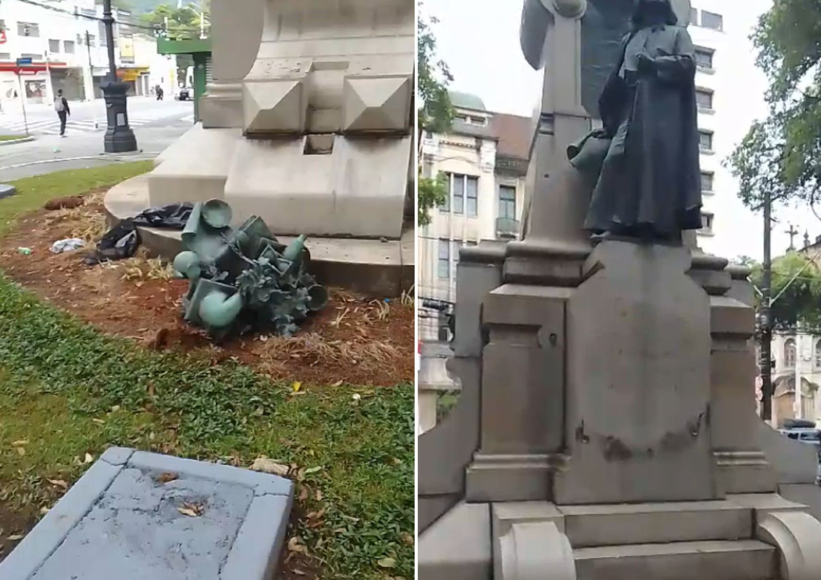 Dupla é presa tentando furtar monumento histórico de Bartolomeu de Gusmão em Santos