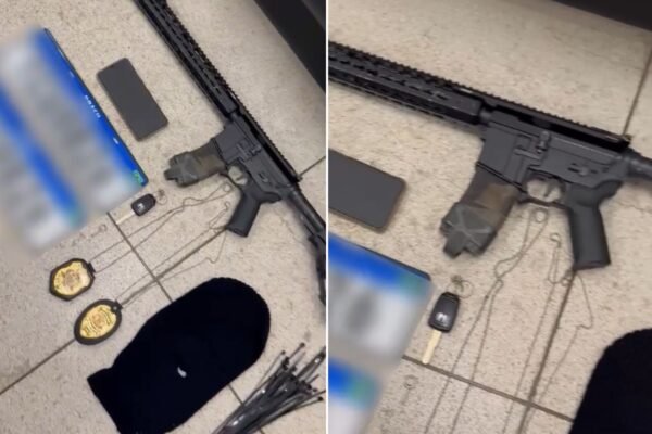Após acidente, polícia apreende fuzil e distintivos em carro furtado em Santos