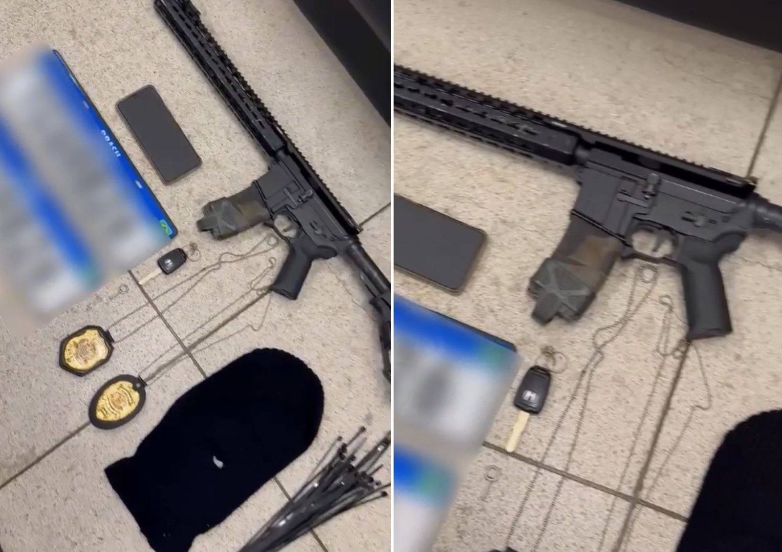 Após acidente, polícia apreende fuzil e distintivos em carro furtado em Santos