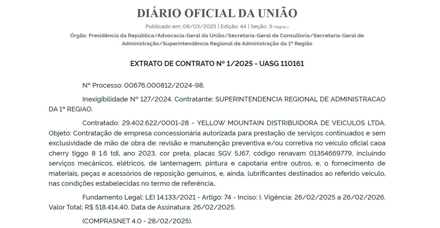 AGU quer gastar R$ 518 mil com a manutenção de 1 carro durante 1 ano