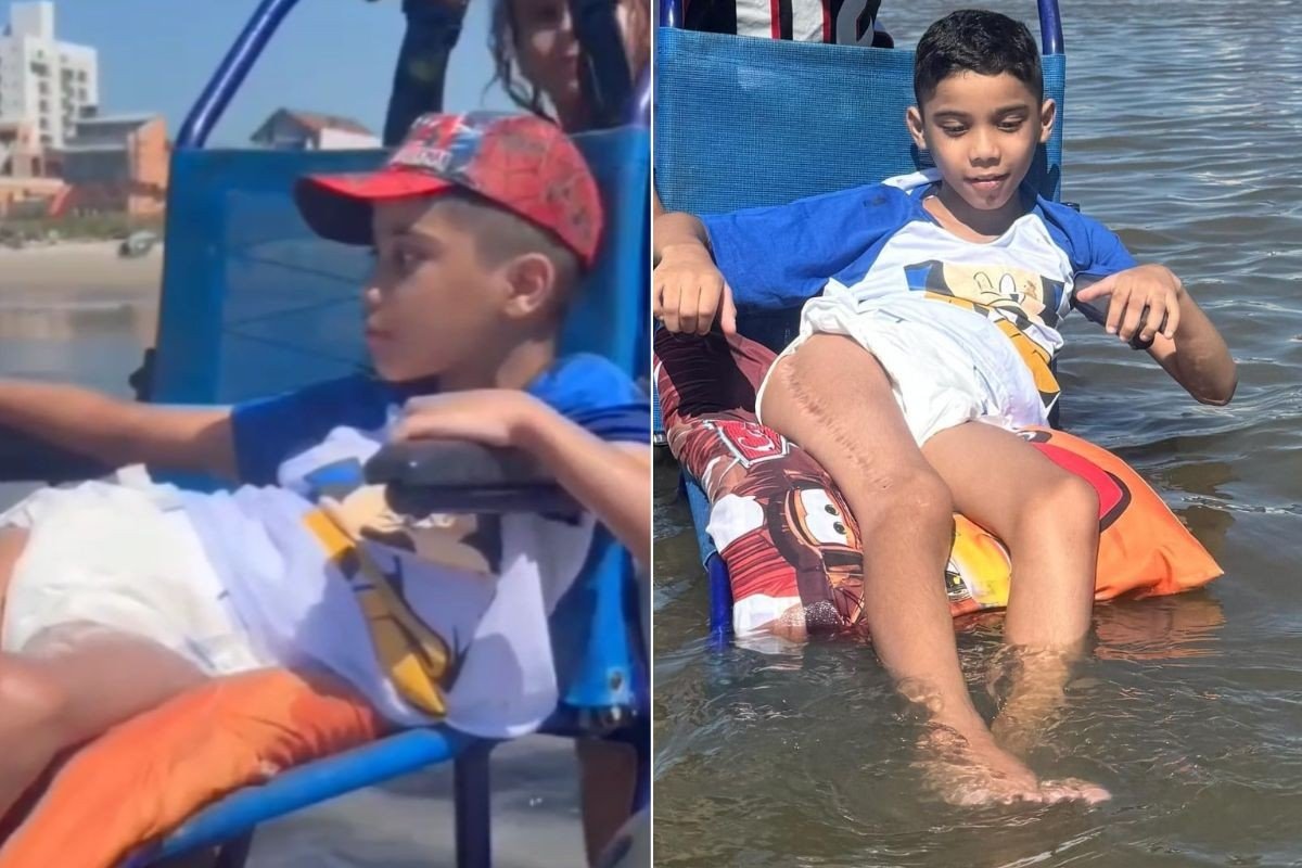 Menino em remissão de câncer realiza sonho de molhar os pés no mar antes de amputar perna; VÍDEO
