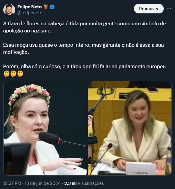 Felipe Neto vira réu por insinuar associação de Júlia Zanatta ao nazismo