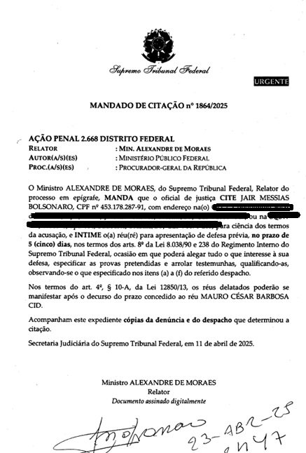 Ordem para intimação de Bolsonaro partiu de Moraes