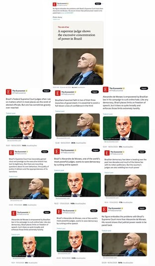 The Economist compartilha crítica a Moraes 13 vezes no X