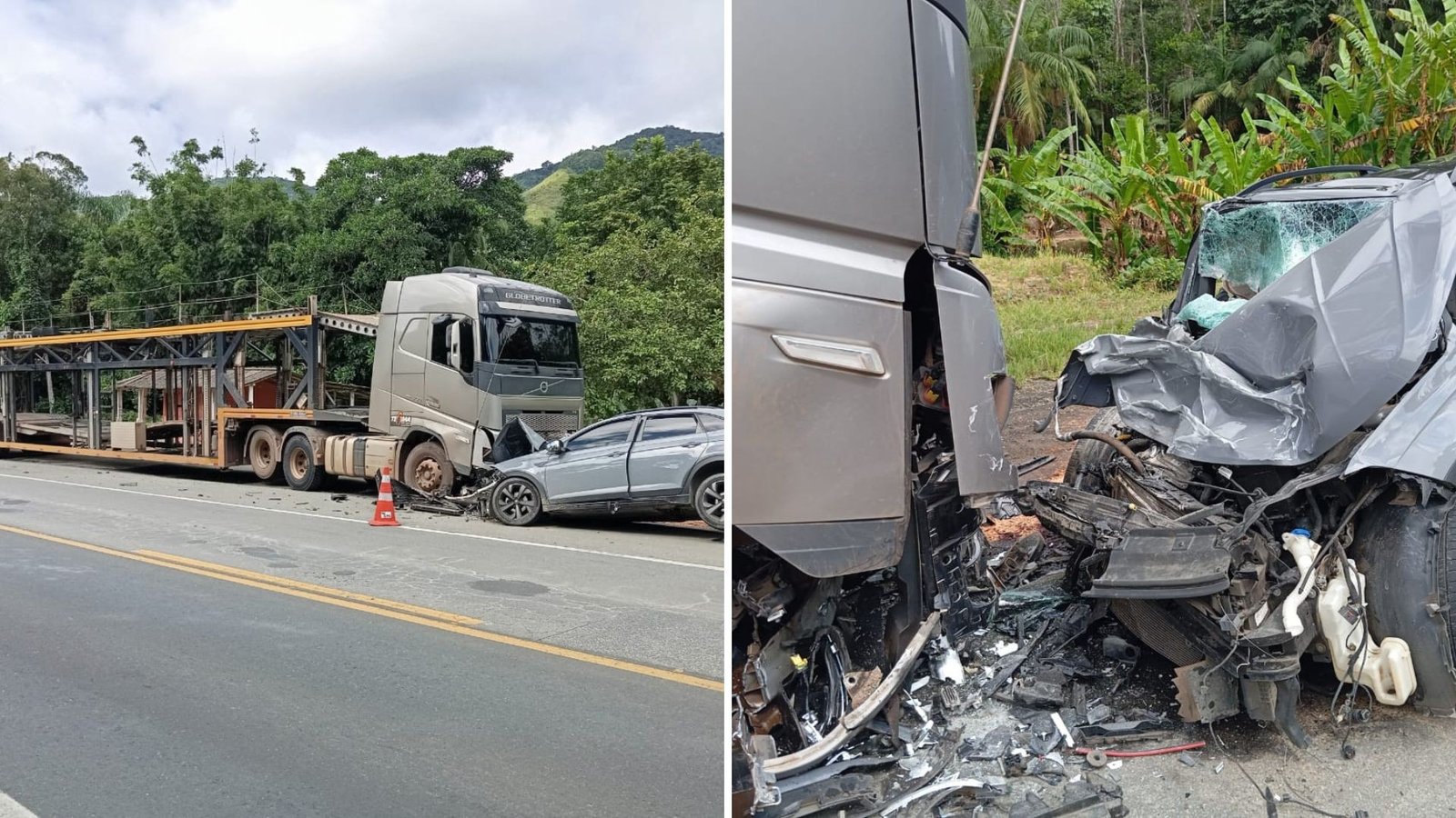 Motorista ‘apaga’ e bate de frente em carreta estacionada na Rodovia Padre Manoel da Nóbrega em SP