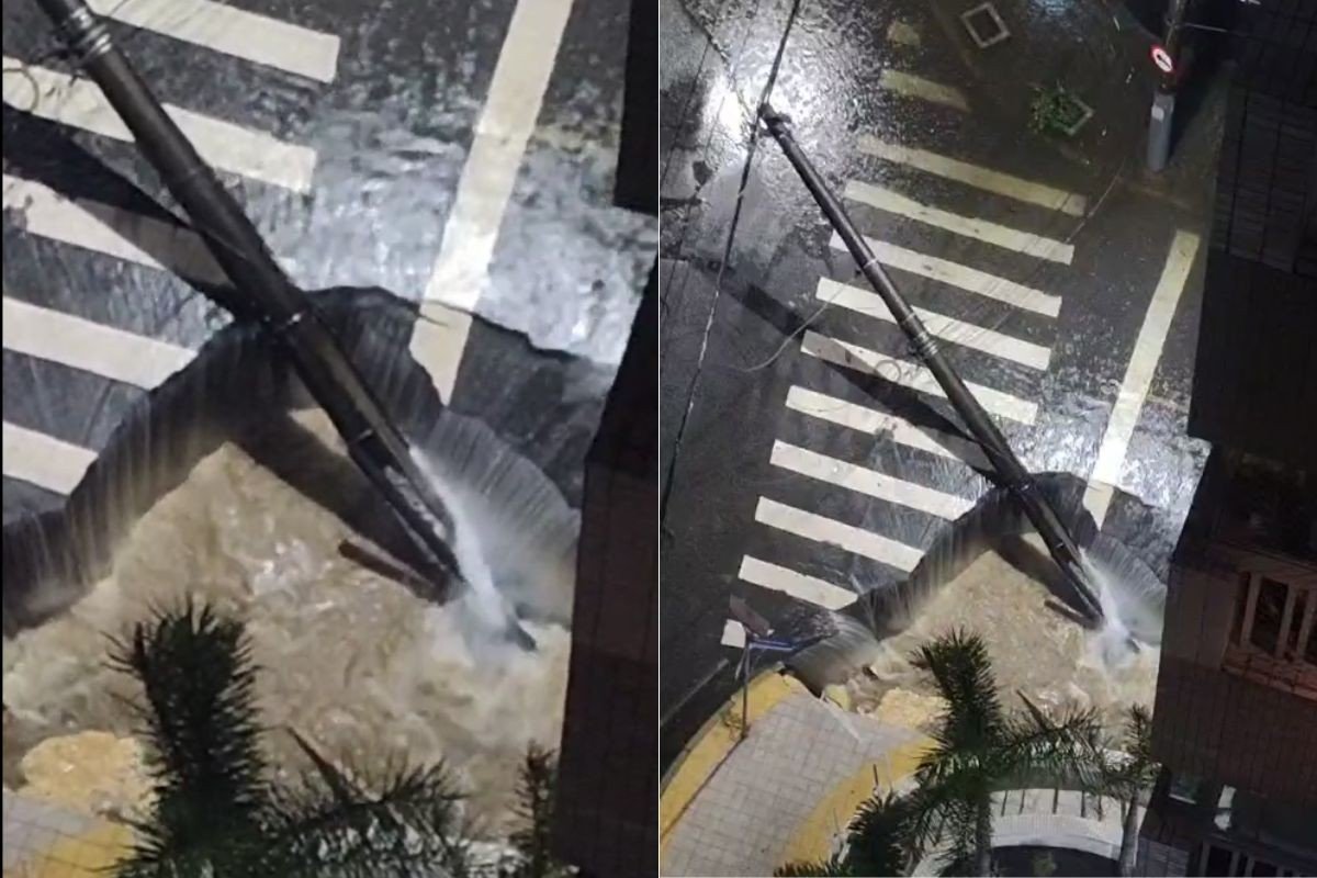 Cratera gigante, deslizamento e desabrigados: veja o rastro de destruição do temporal no litoral de SP; VÍDEO