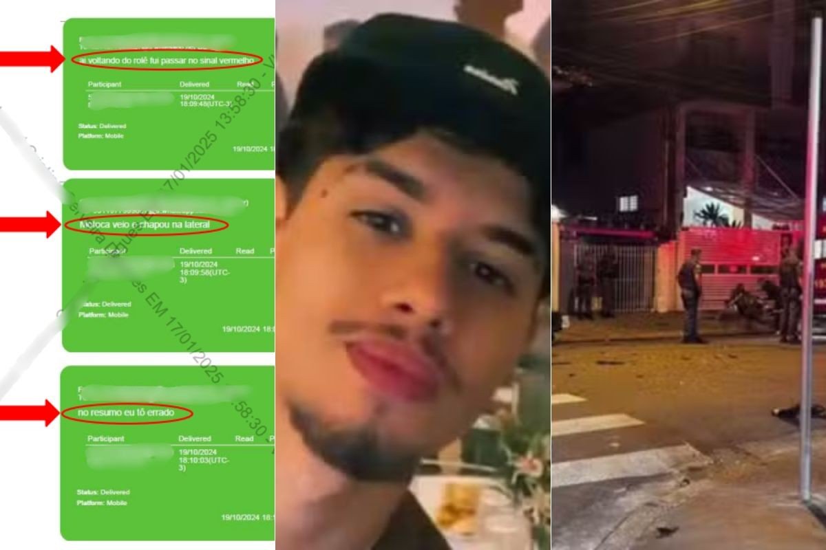 Conversas de motorista que avançou sinal vermelho e matou motociclista indicam consumo de álcool; veja prints