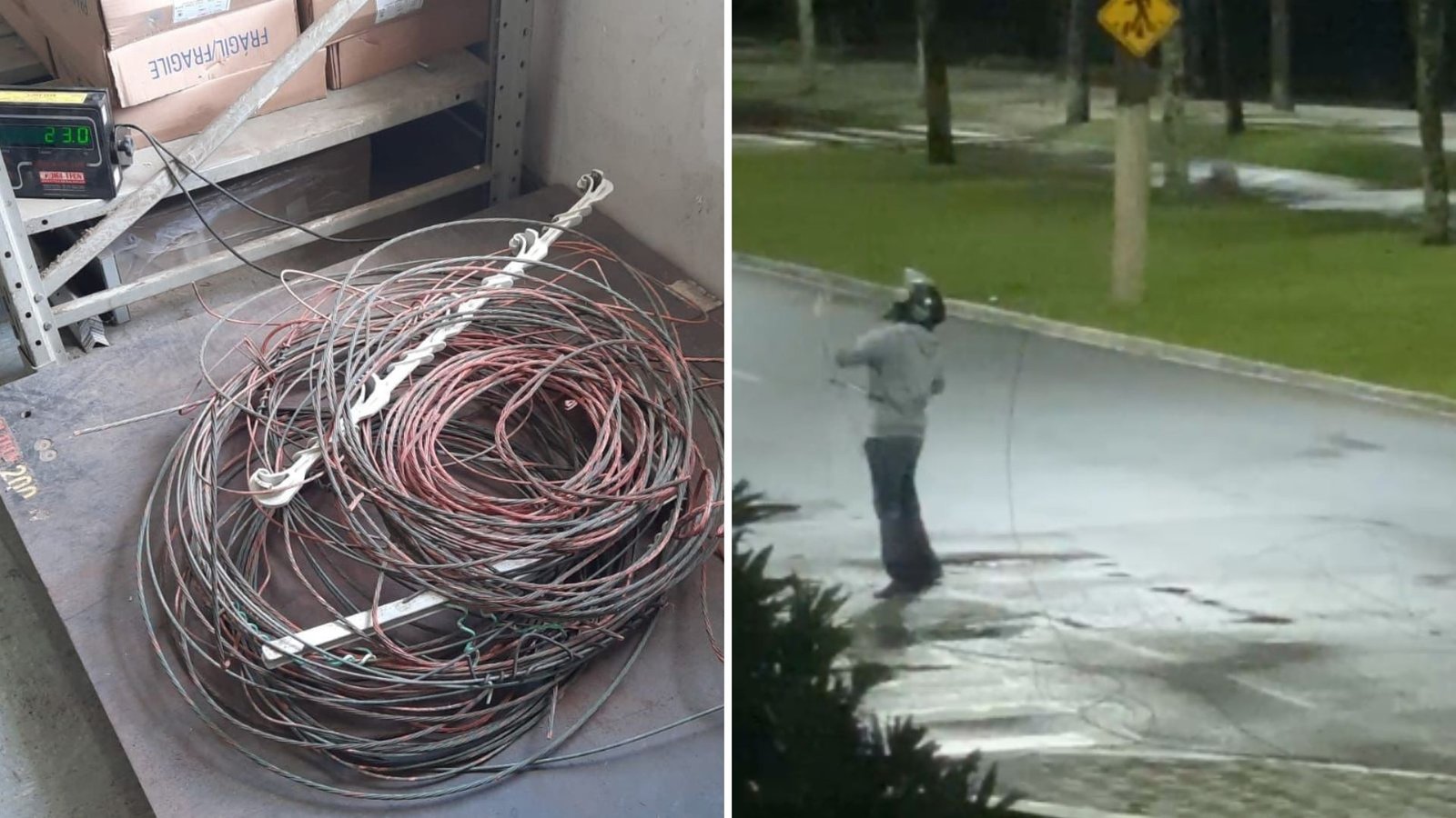 Homem é preso em flagrante após furtar 23 kg de fios de cobre em Praia Grande, SP; VÍDEO