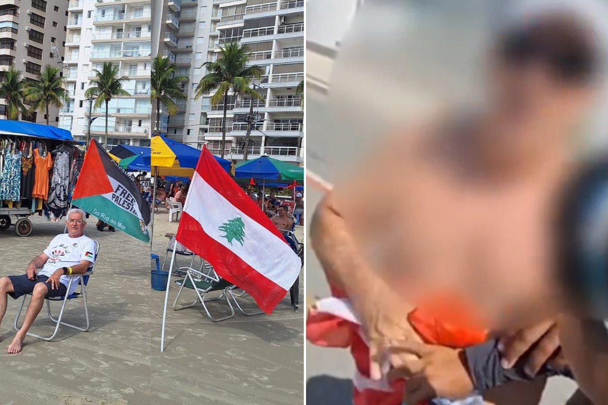 Idoso é agredido e tem bandeiras do Líbano e da Palestina rasgadas em praia: ‘Xenofobia’; VÍDEO