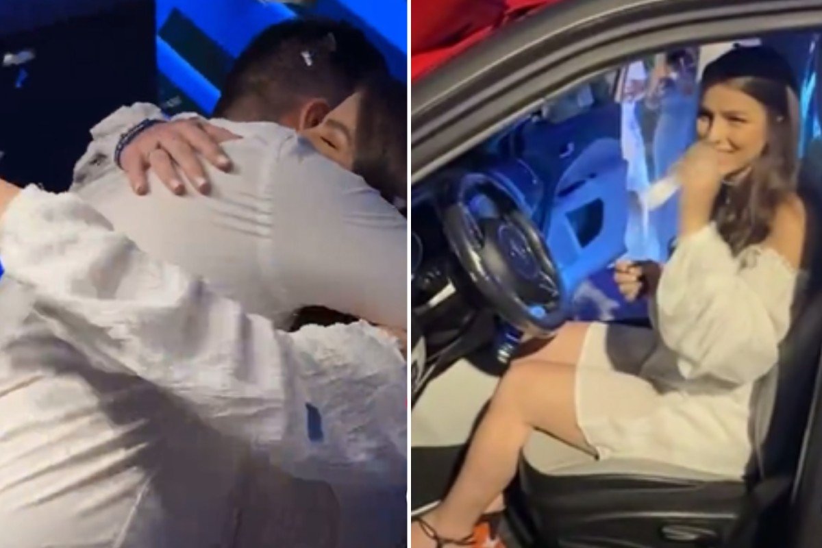 Vídeo mostra jovem ganhando carro de empresa que perdeu ao ser demitida no litoral de SP