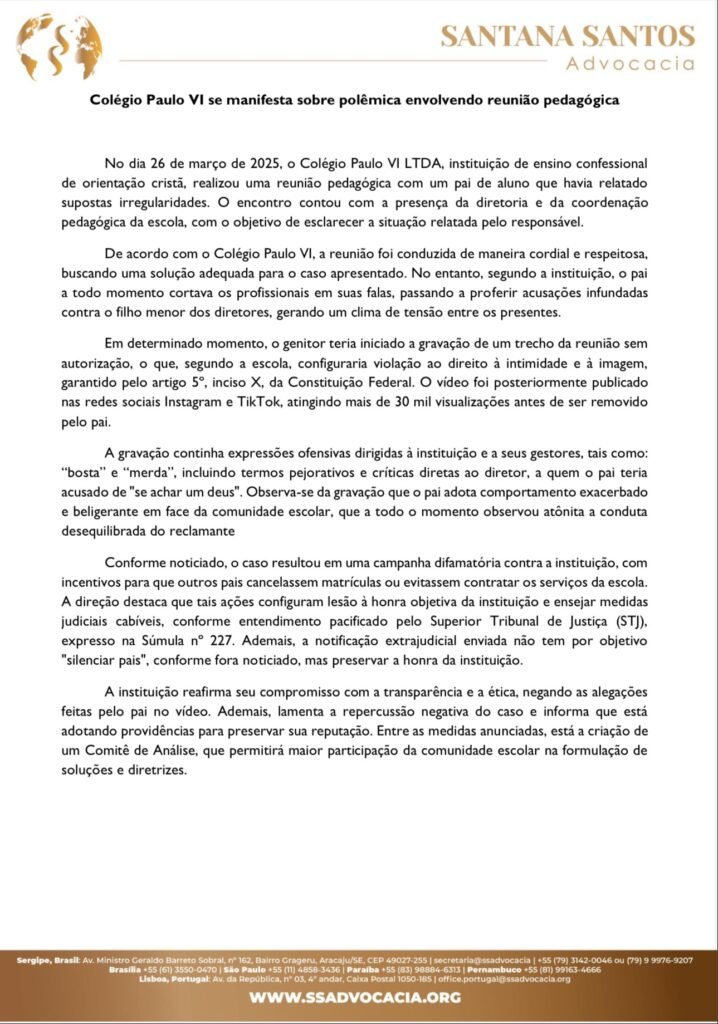 Colégio Paulo VI responde matéria do site Embu News em direito de resposta