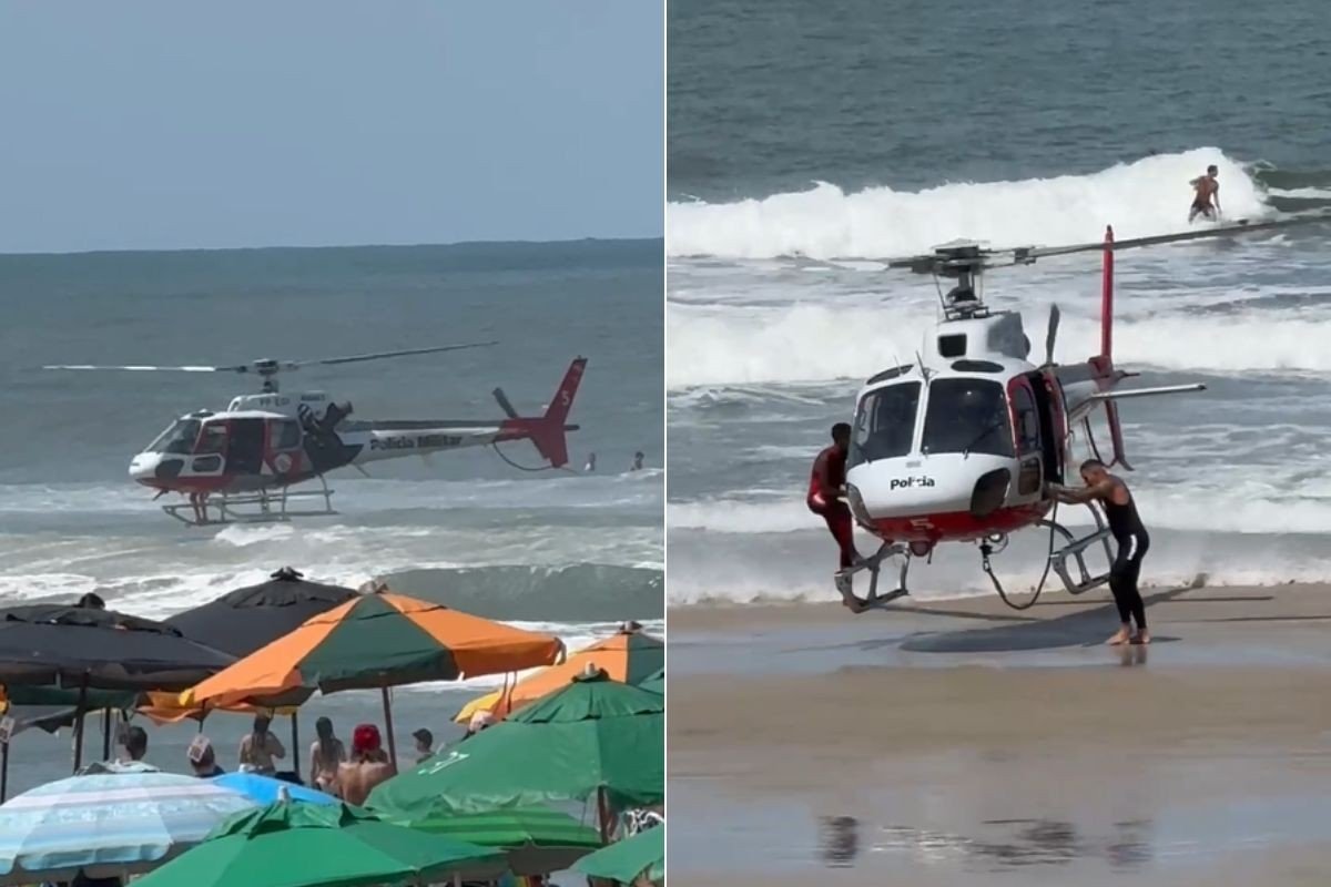 Pai e filho são resgatados após serem arrastados por corrente de retorno no mar do litoral de SP; VÍDEO