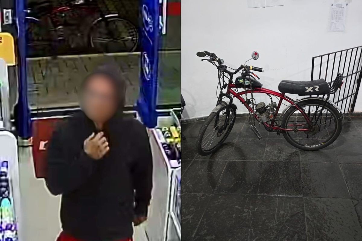 Polícia identifica homem que usava faca e bicicleta motorizada para roubar comércios no litoral de SP; VÍDEO