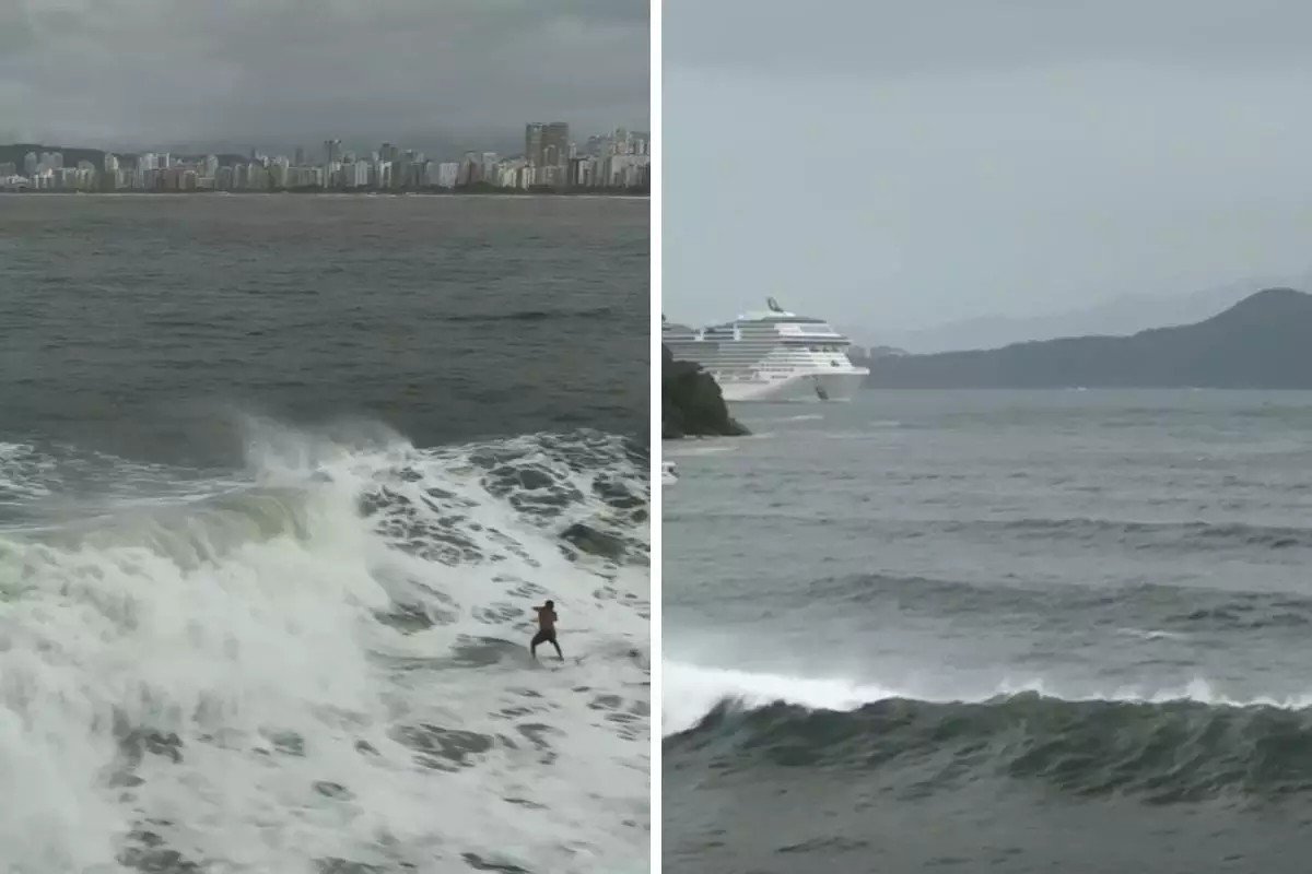 Ondas gigantes e raras surpreendem surfistas em praia do litoral de SP: ‘Faz chorar e rir’; VÍDEO