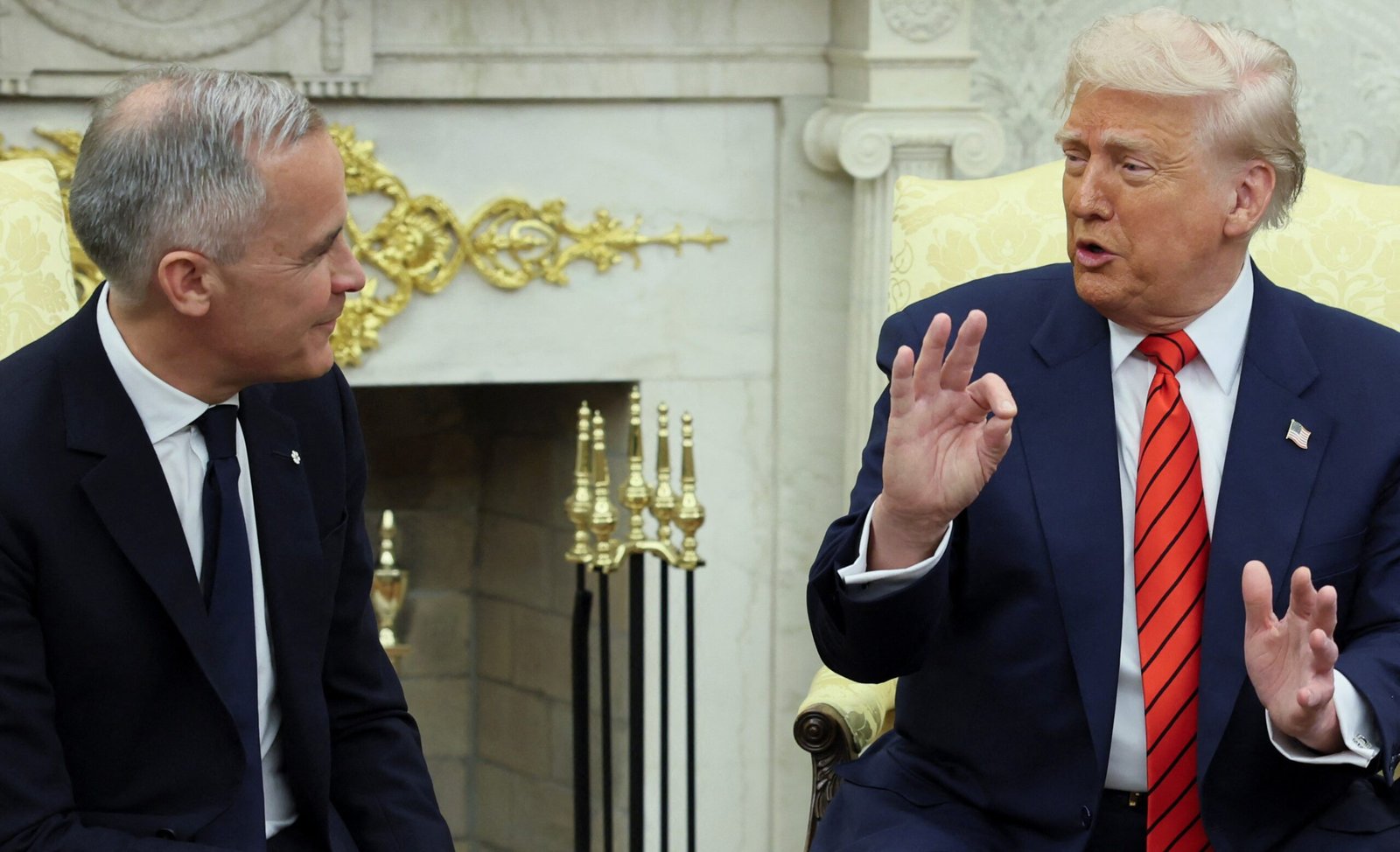 VÍDEO: Canadá ‘não está à venda’, diz primeiro-ministro do país a Trump; ‘nunca diga nunca’, responde presidente dos EUA