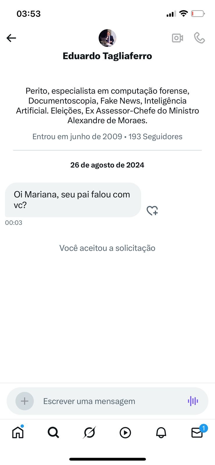 No X, Tagliaferro tentou se desculpar com filha de Eustáquio por bloqueio bancário