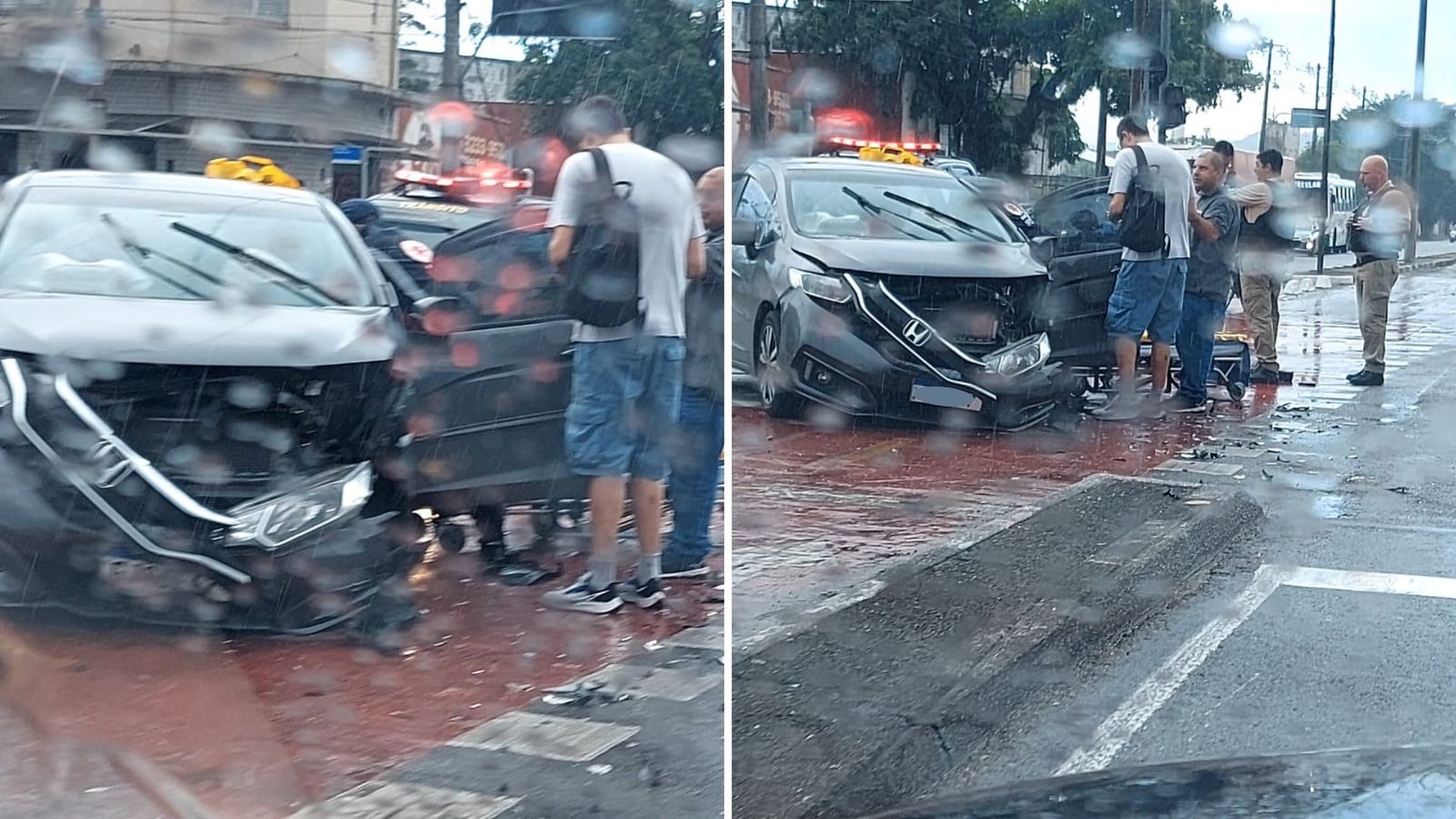Criança e mulher ficam feridas após acidente entre dois carros em Santos, SP