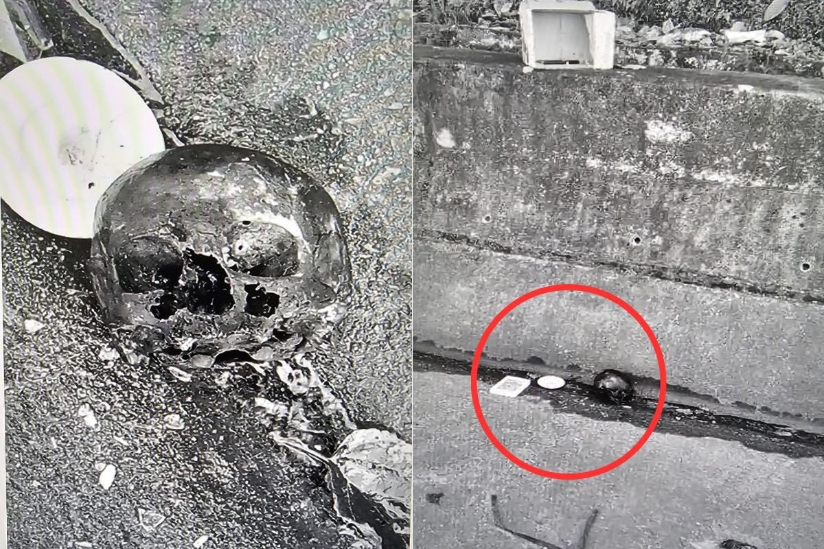 Crânio é encontrado com prato, velas e carta assinada por ‘Sr Caveira’ na rodovia dos Imigrantes